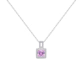 Asfour Crystal Chain Necklace With Rose Square Pendant In 925 Sterling Silver-ND0450-O